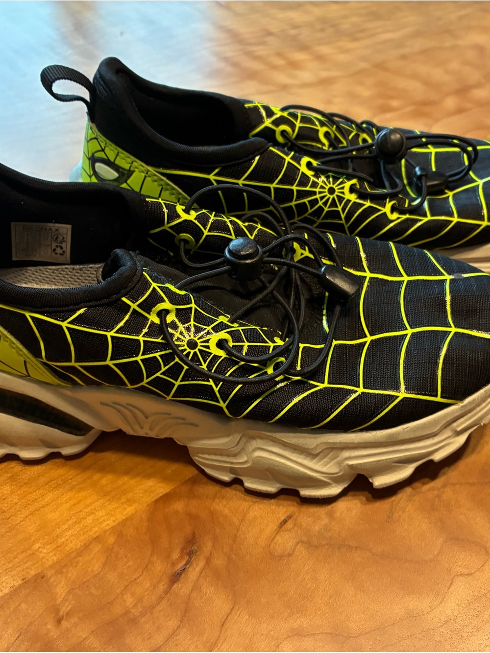 Kids Black & Neon Yellow Spider Web Slip-On Sneakers